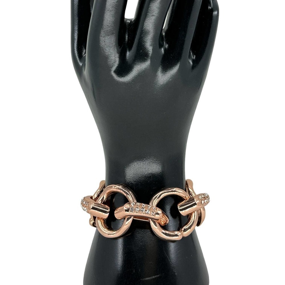 J. Crew Chunky Chain Rhinestones Spacer Rose Gold Toggle Clasp Link Bracelet